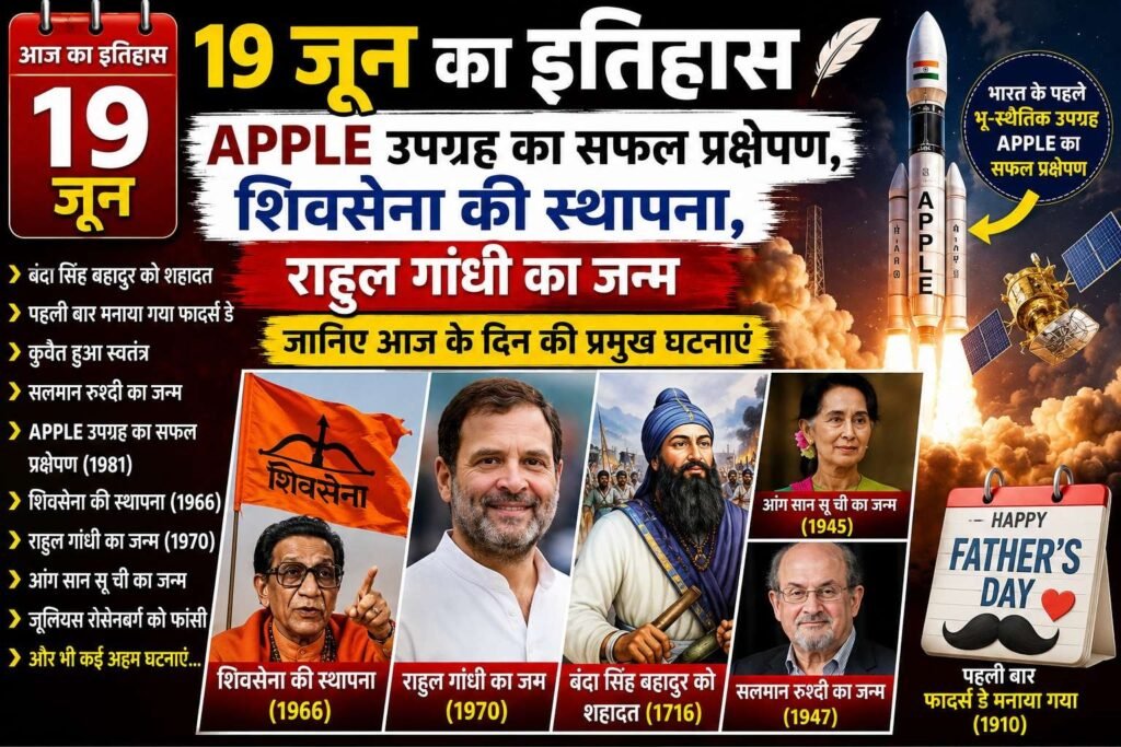 19 जून का इतिहास: APPLE उपग्रह से शिवसेना की स्थापना तक, जानिए इस दिन दर्ज हुईं इतिहास की बड़ी घटनाएं