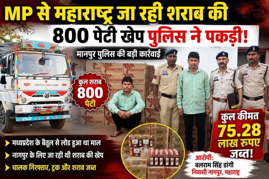 महाराष्ट्र बॉर्डर से पहले पुलिस का शिकंजा, 800 पेटी शराब के साथ तस्करी का बड़ा खेल बेनकाब”